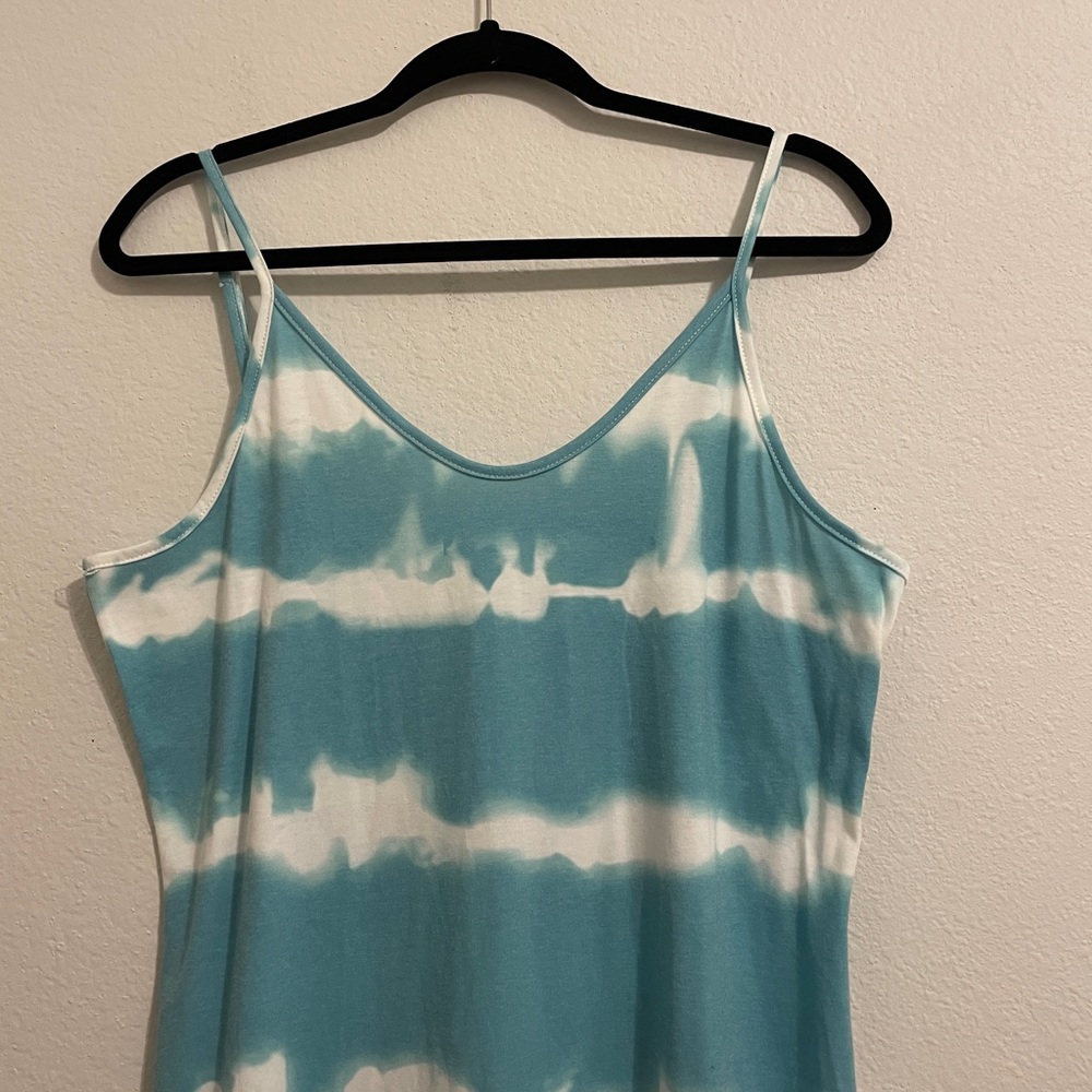 Turquoise Spaghetti Strap Sleeveless Tie Dye Long Macy Summer Sun Dress Size L - Picture 5 of 10